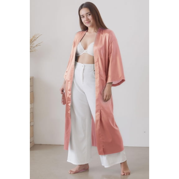 PRODESIGN Satin Kimono Robe Women Long Silky Kimono Bathrobe Sleepwear Wedding Bridesmaid Robe