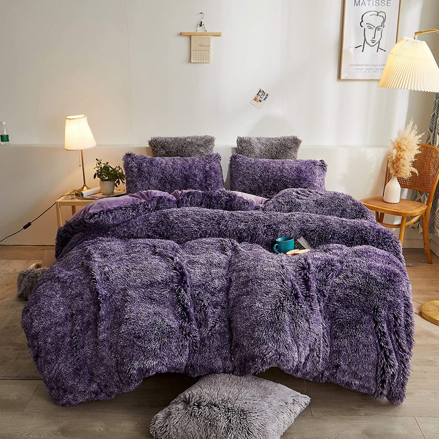 Lavender pillow faux fur silky fleece very soft handmade fuzzy 