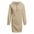 thumbnail image 4 of Wangmeiwg Women's Sweatshirts Women's Casual Dress Lightweight Long Sleeve Pullover Sweatshirt Button Down Drawstring Fall Style Beige XL, 4 of 5