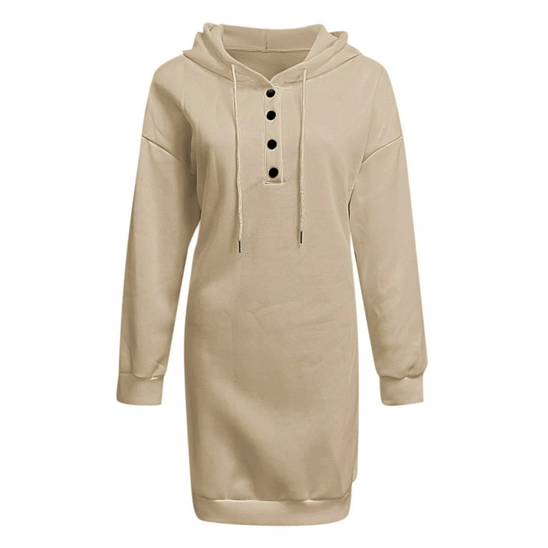 beige hoodie dress Marcella | Tompkins Long Sleeve Sweatshirt Dress in Sand | Women's Size XS | Midweight French Terry