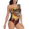 thumbnail image 3 of Sikiie Geometric American Bald Eagle Print Women One Piece Swimsuits Tummy Control One Shoulder Bathing Suits Ruffle Swimwear, From S to XXL-Small, 3 of 6