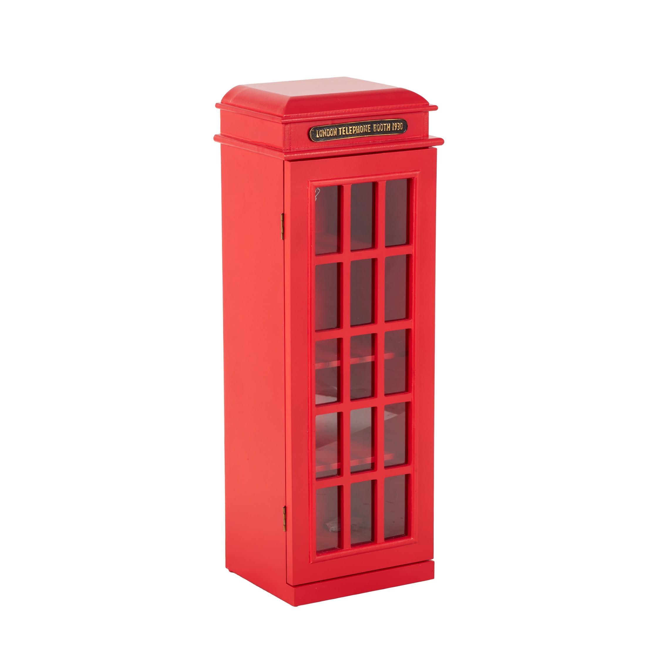 DecMode 11" x 30" Red Wooden Telephone Vintage London Booth 3 Shelf Storage Unit, 1-Piece