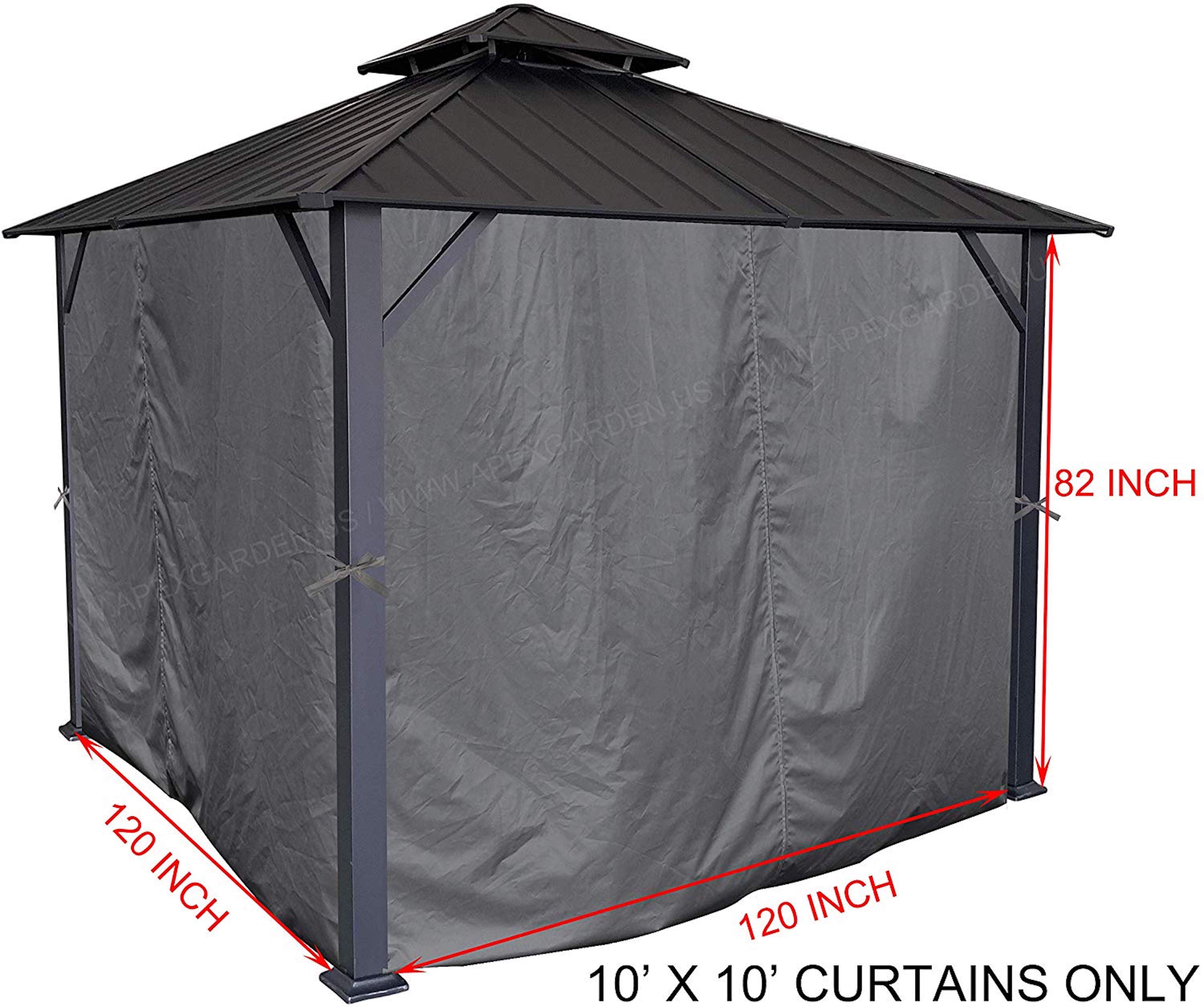 Universal Privacy Side Panels Curtain Set for 10' x 10' Gazebo (GREY