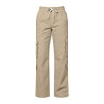 thumbnail image 2 of Cargo Pants for Girls Wide Leg High Waist Parachute Pants with Pockets & Drawstrings (Khaki 5-6 Years), 2 of 6
