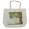 thumbnail image 1 of Nature Shopping Bag, Spring Summer View Tree Grass Butterfly Oil Painting Effect Wall Hanging Art, Eco-Friendly Reusable Bag for Groceries Beach and More, 15.5" X 14.5", Cream, by Ambesonne, 1 of 2