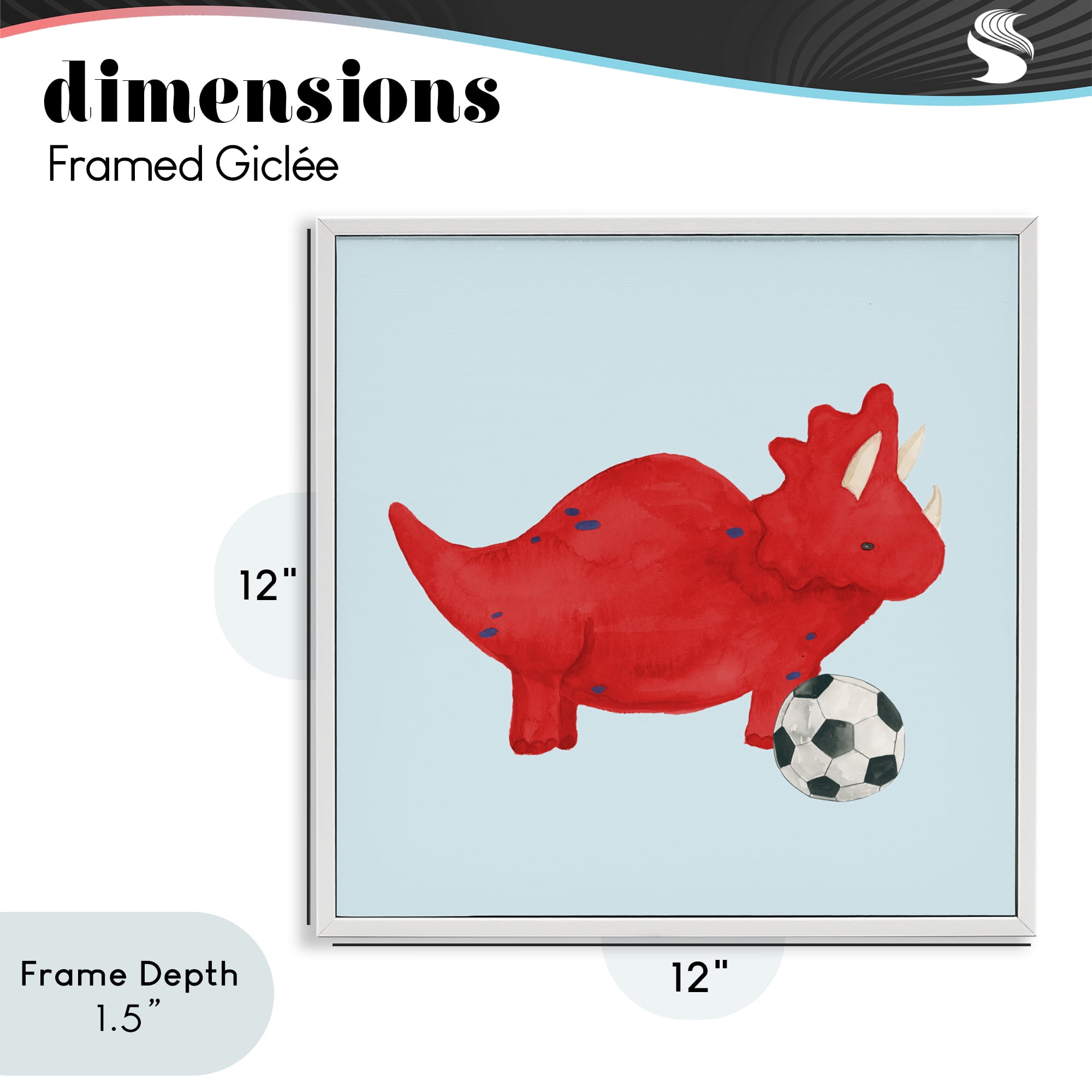 Stupell Industries Baby Dino with Ball White Framed Giclee Art, design by Lucille Price