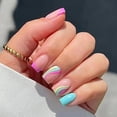 thumbnail image 1 of 24 uñas postizas cortas cuadradas con diseño de arcoíris, con punta francesa y remolinos de colores y brillantes (arcoíris), 1 of 4