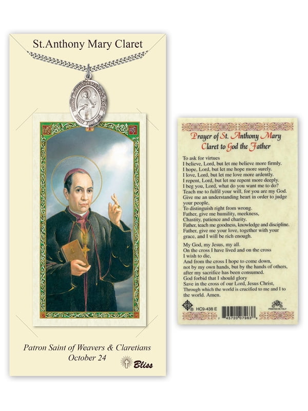 Bonyak Jewelry Pewter St Agatha on a 18 inch Curb Chain with a Prayer to St Anthony Prayer Card 