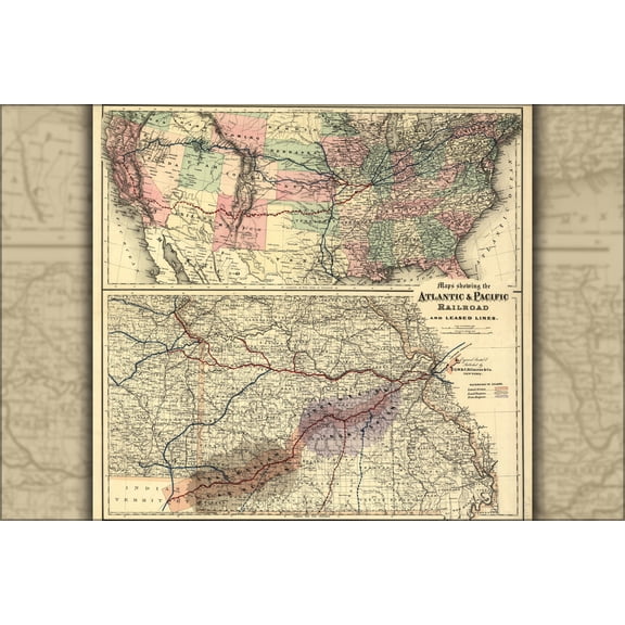 24"x36" Gallery Poster, Maps showing the Atlantic & Pacific Railroad 1866