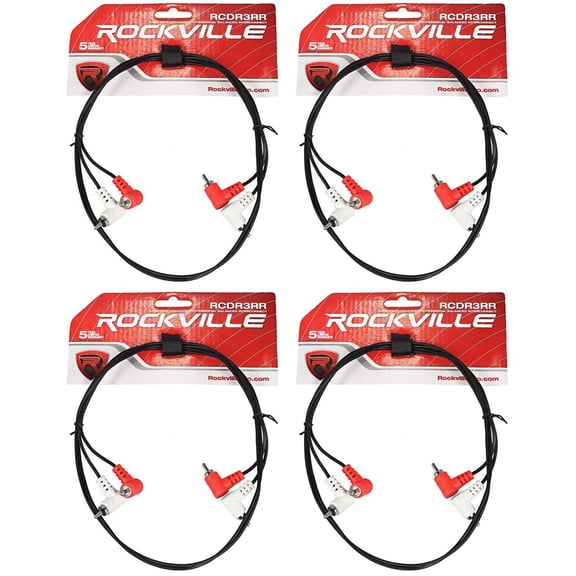 4 Rockville RCDR3RR 3' Dual Right Angle RCA Cable to Dual Right Angle RCA
