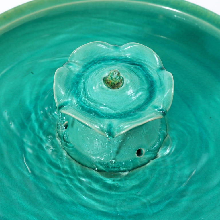 【新作】 Fontaine Birdie LuxenHome Aqua Glazed Ceramic 22-In Tall Outdoor Bird Bath