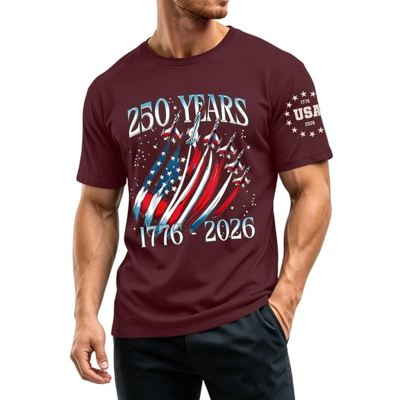 Men's 250th Anniversary USA Shirt National Flag Print Short Sleeve Patriotic Graphic Tees 250 Years America Shirts