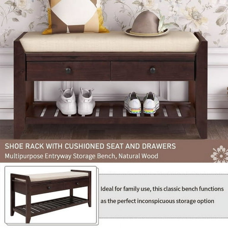 41 Entryway Shoe Rack Bench Storage Organizer Ottoman w/ 2 Drawers,  Cushion, 1 Unit - Fry's Food Stores