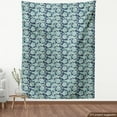 thumbnail image 4 of Ambesonne Ethnic Fabric by the Yard Upholstery, Oriental Folkore Flowers, 1 Yard, Pale Blue Dark Teal, 4 of 5