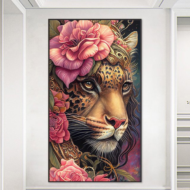 Cuadros Decorativos 5D bricolaje taladro redondo completo diamante pintura leopardo decoración del hogar arte artesanal (NH3637) Wdftyju de costura negro 4 estilos