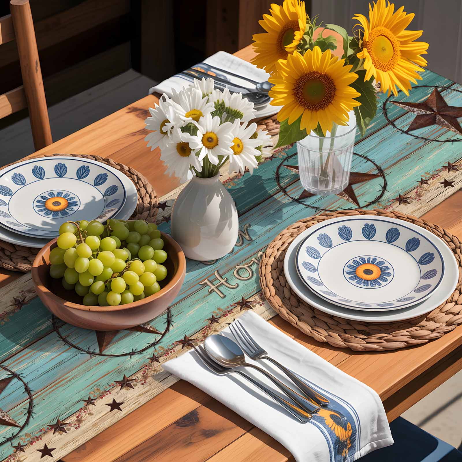 Western Star Farm Vintage Wood Board Table Runner 90 Inches Long, Bless Home Quote Table Runners Tabletop Scarf Kitchen Dining Tables Decoration for Home Party Indoor Outdoor