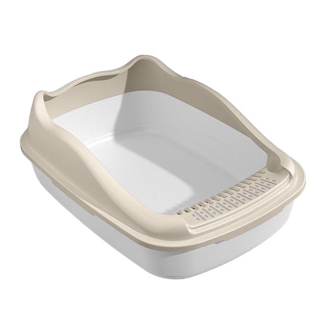 Caja de arena para gatos Yuyangstore con tapa abierta Bandeja grande inodoro contenedor de arena Blanco Crema 15X12X6in