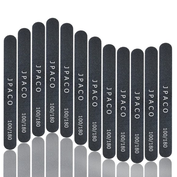 Professional Nail Files 100/180 Grit (Black) Salon Emory Board, 12 Pieces