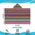 thumbnail image 2 of Purple Boho Tribal Stripes and Hearts Pattern Hooded Bath Towel，50"x30" for Ages 3 To 12 Kids, Quick Dry Lightweight Soft Microfiber Hood Beach Towel Cover Up for Kids, 2 of 7