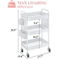 thumbnail image 6 of 3 Tier Rolling Utility Cart - Metal White Cart Organizer with Wheels, Storage Cart with DIY Dual Pegboards, Removable Baskets Hooks, 6 of 9
