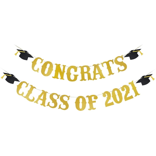 Congrats Class of 2021 Banner Gold Glitter - Black and Gold Graduation ...