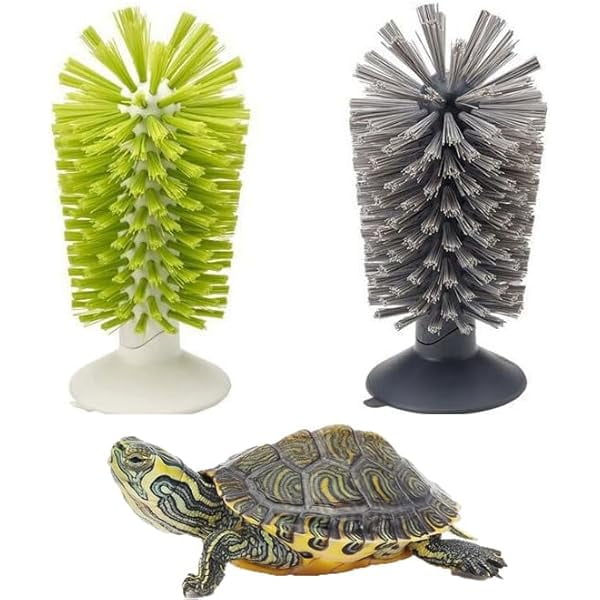 wonima11 Turtle Scrub Back Brush Shell Cleaning Brush Red Eared Slider Turtle Exfoliate Brush Tank Suction Cup Brush for Remove Turtle Shell Scutes (Green+Grey)