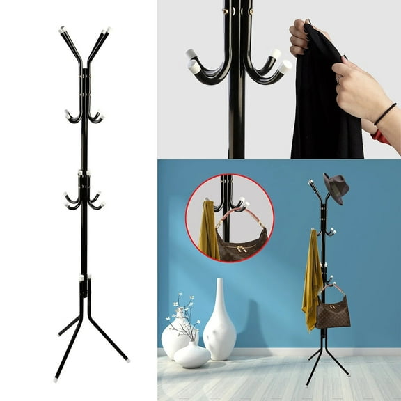 Coat Rack,Freestanding Coat Rack with 12 Hooks for Hats,Coats,Scarves,Handbags,Metal Coat Rack for Bedroom,Hallway,Entryway,Home Office,Black