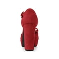 thumbnail image 4 of BLISSFUL STEP Women's Shoes Mary Janes Platform Pumps T-Strap Block Heel Round Toe Bow Decor Casual Shoes Red 9, 4 of 8