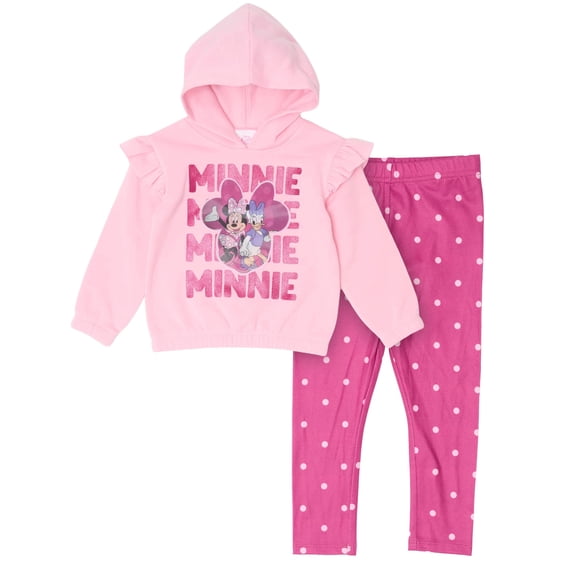 Disney Minnie Mouse Girls’ Lenticular Fleece Hoodie and Legging Set with Glitter Detail, 2-Piece Outfit (Pink, 2T)