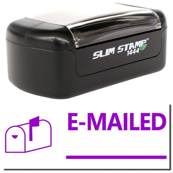 Slim Pre-Inked Emailed with Mailbox Stamp, Slim 1444, Ultra Slim Design, Impression Size 1/2" by 1-3/4", Up to 25,000 Impressions - Purple Ink