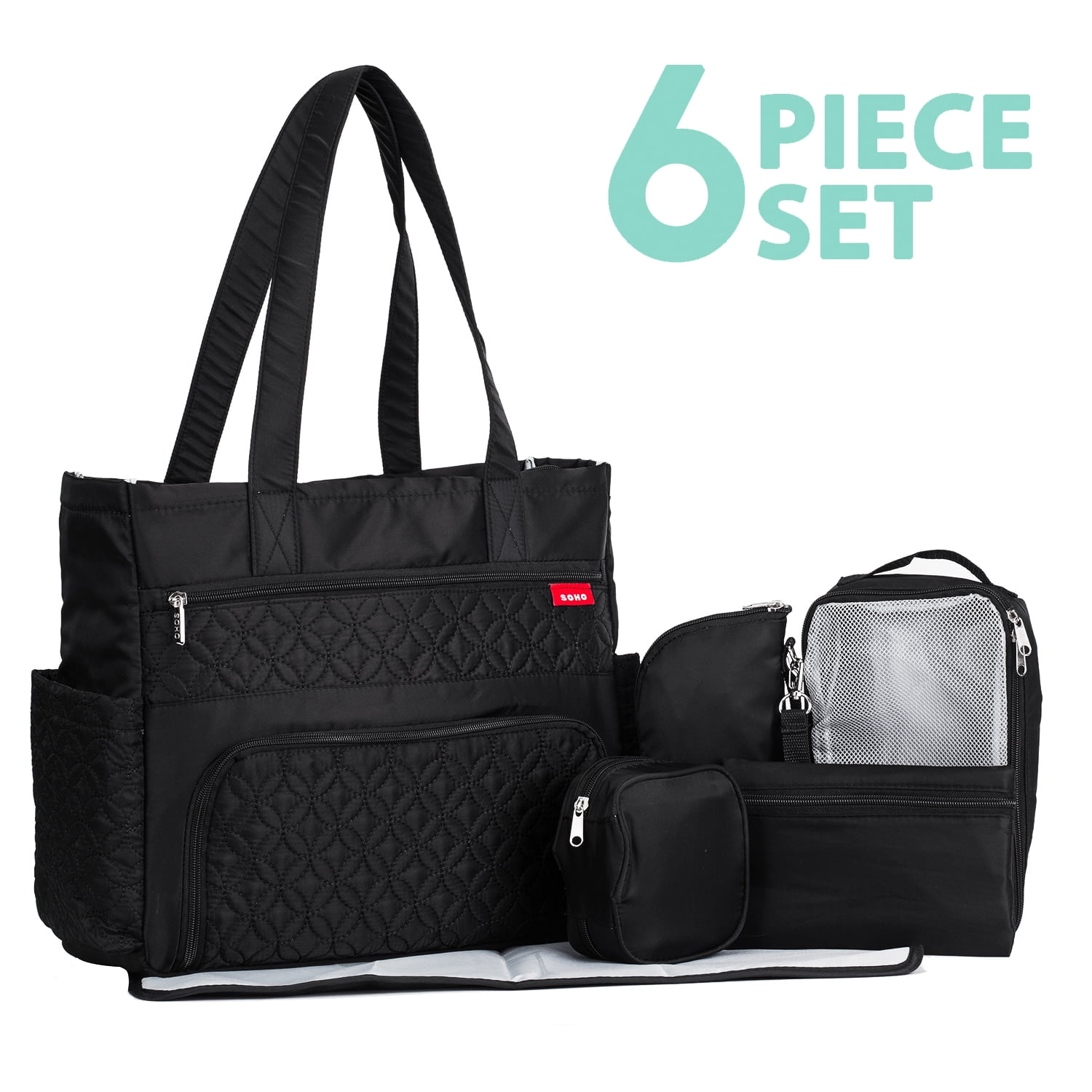 SoHo Tote Diaper Bag, Williamsburg, Black, 6 Piece Set