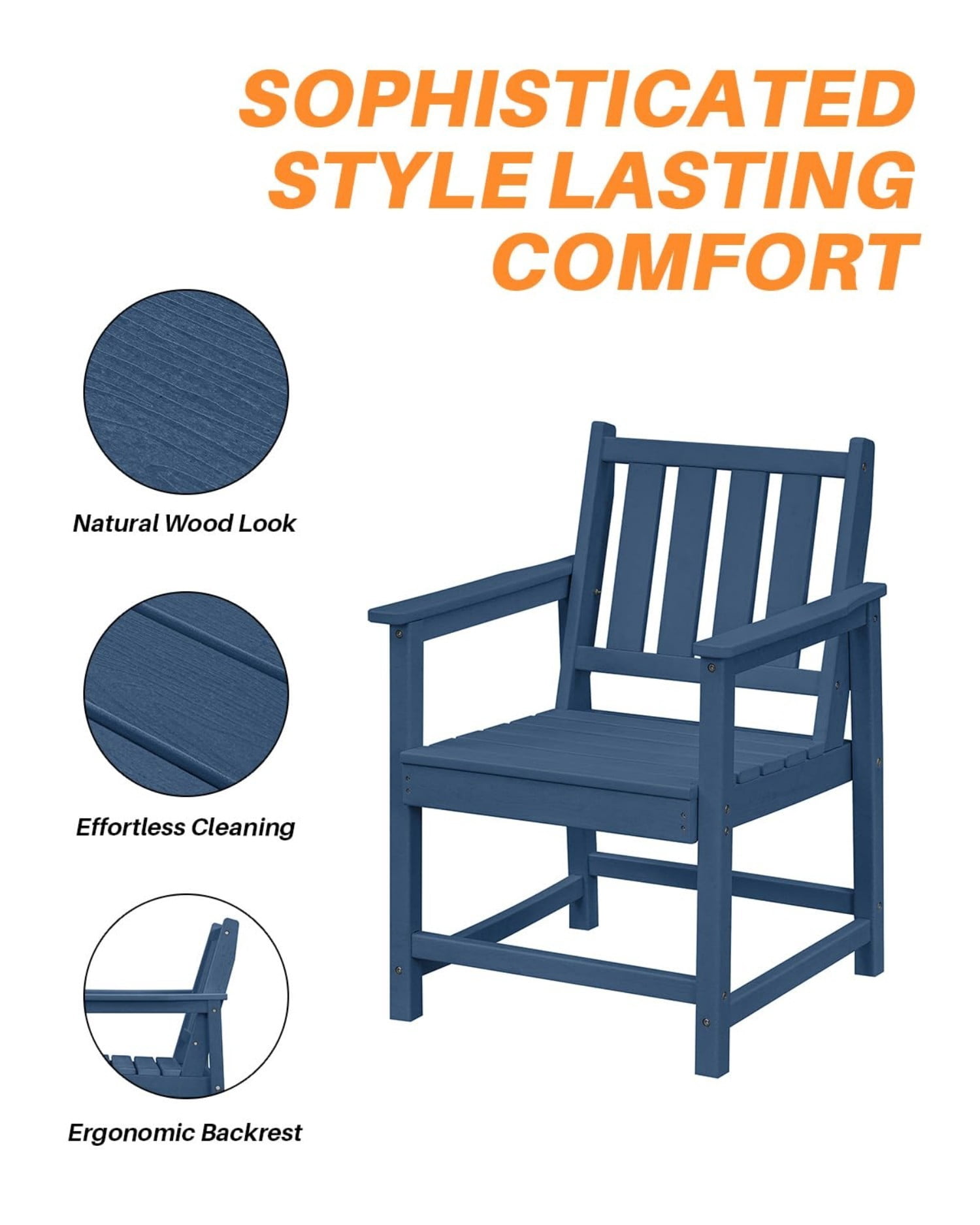 Patio Dining Chair Set of 2, HDPE Outdoor Dining Chairs with Ergonomic Backrest, All Weather Patio Chairs for Backyard, Deck, Garden, Poolside, Navy