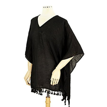Crinkled Womens Jacket - StylesILove Women's Crinkled Sweater Poncho - Black