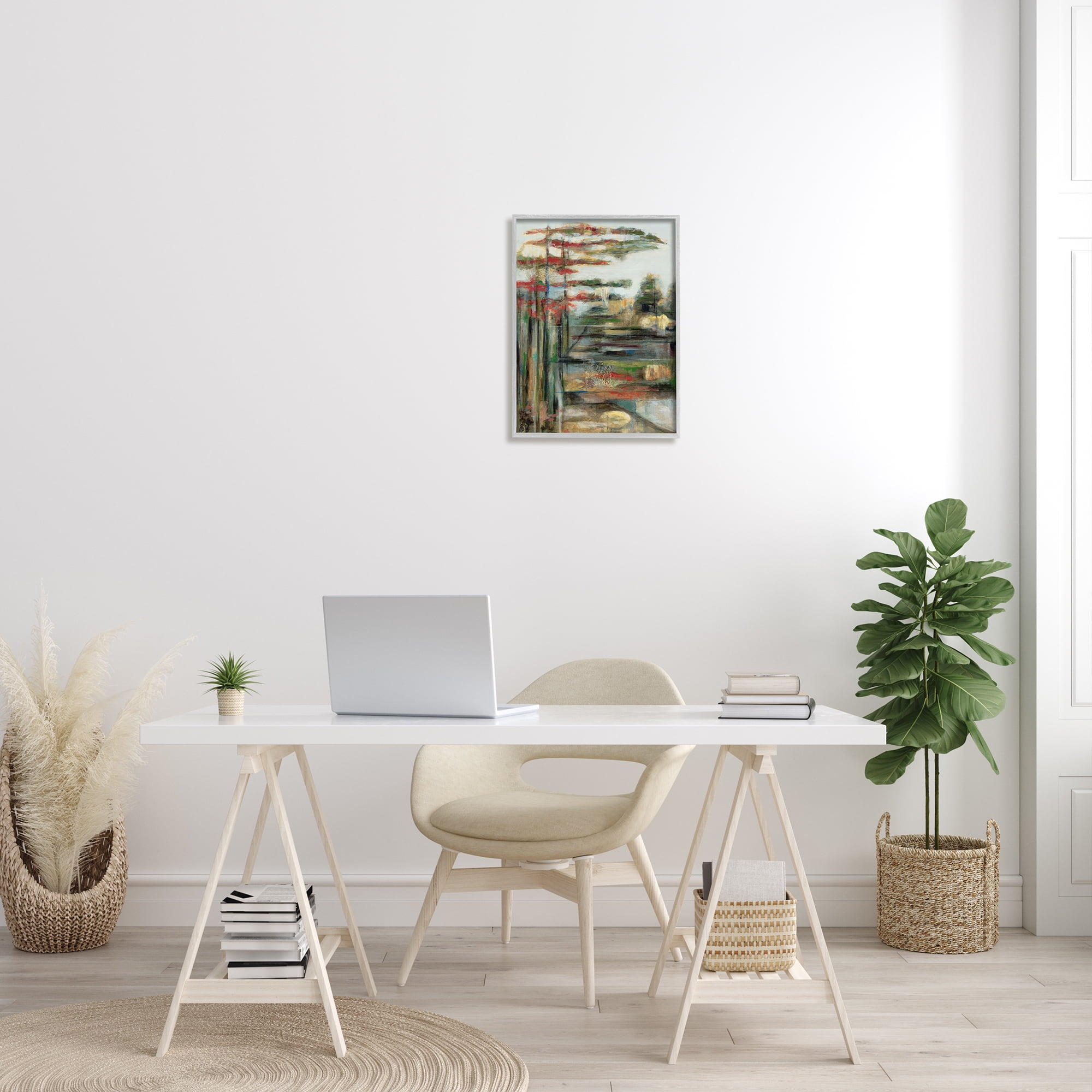 Stupell Home Décor Rustic Abstract Forest Landscape Linear Distortion Green Brown, 16 x 20, Designed by Stacy Pollard, Gray Frame