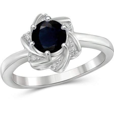 JewelersClub 1.20 Carat T.G.W. Sapphire Gemstone and White Diamond Accent Sterling Silver Ring