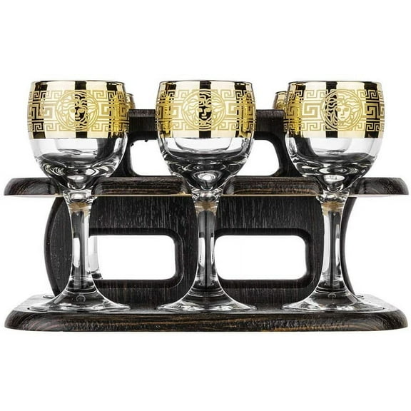 Glasstar Bar Set 6 Liquer Glasses with Visit Stand, Tray Stand and Liquor Set, Stemmed Glassware for Liquers and Sherry, Collectible Present for Anniversary, Birthday