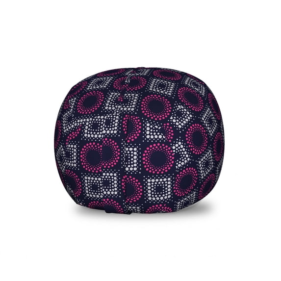 Geometric Storage Toy Bag Chair, Squares and Circles with Big and Little Dots Doodle Style Composition, Stuffed Animal Organizer Washable Bag, Small Size, Indigo Pink Pale Grey, by Ambesonne