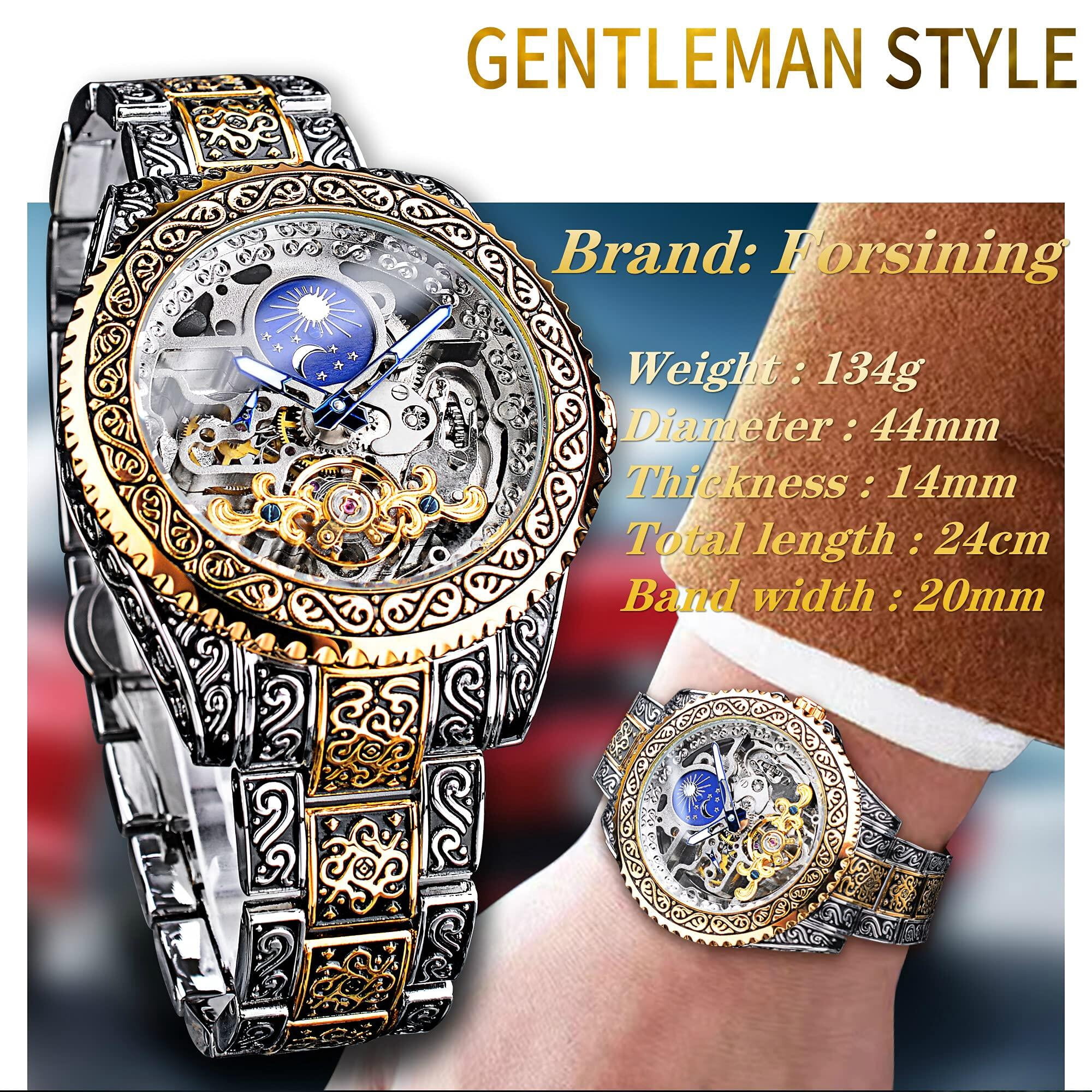 Watch for Men Carved Self-Wind Mechanical Tattoo Tourbillon Moon Phase Independent Seconds Skeleton Automatic Big Dial Wrist Watches