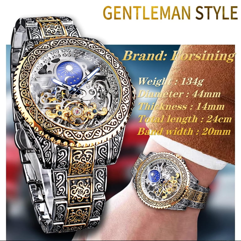 Men's Automatic Skeleton Tourbillon Watch - Moon Phase, Day/Date, 43mm, 30M Waterproof, Luminous