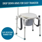 DMI Portable Toilet for Adults, Deluxe Commode For The Elderly, Drop Arm Commode For Easy Transfers, Steel Portable Toilet or Porta Potty, Easy No Tool Assembly, White