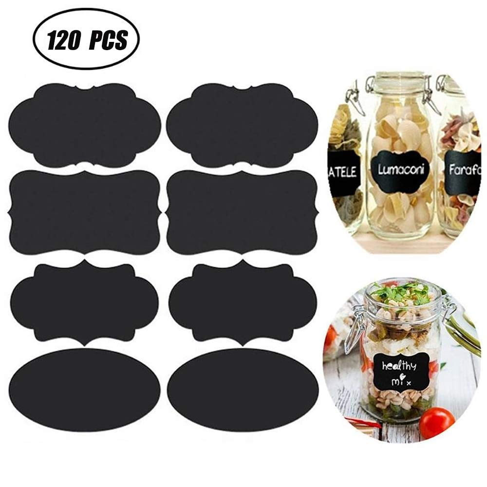 Premium 120 Removable Stickers Reusable Chalkboard Labels with Two Chalkboard Marker Pen(White ...