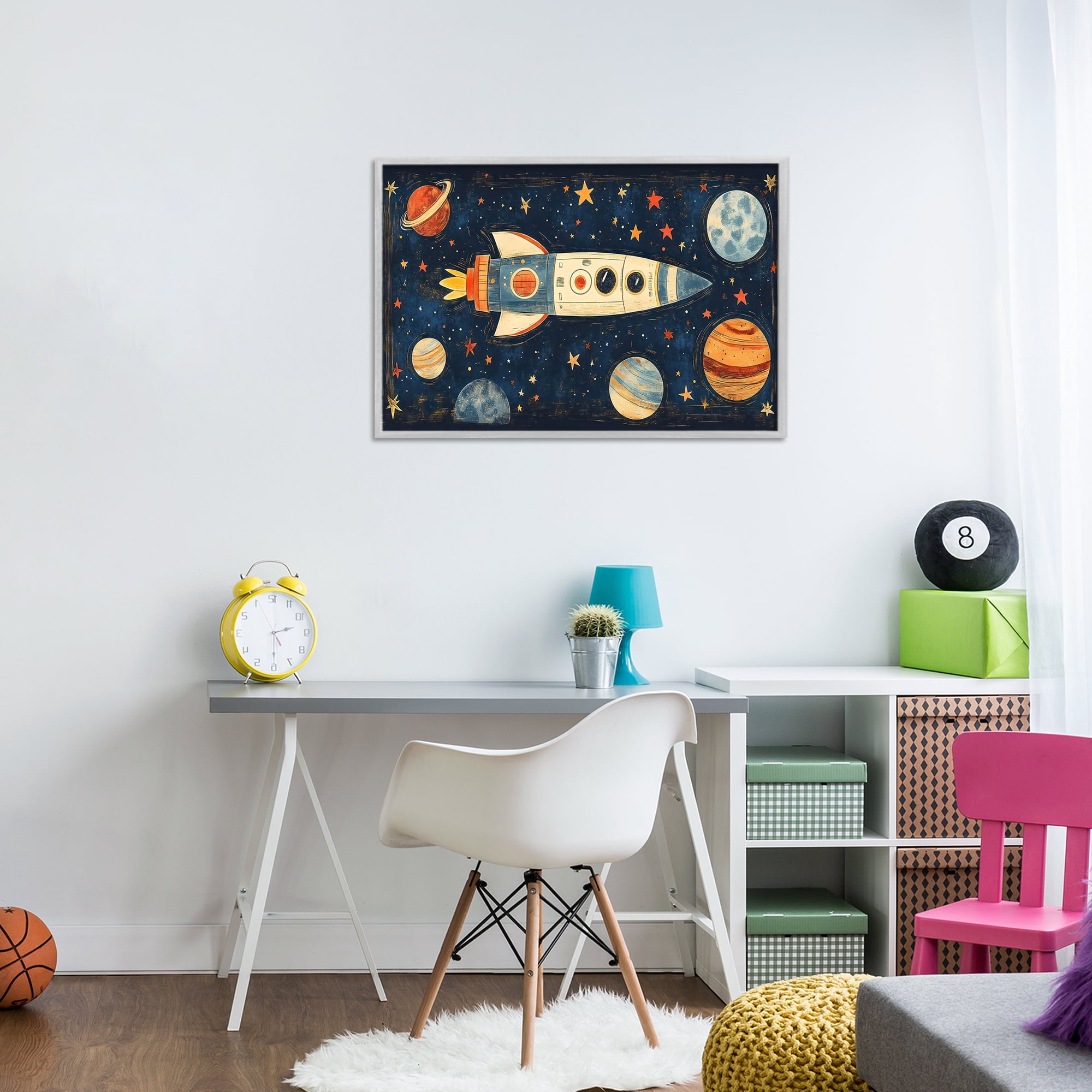 Stupell Industries Retro Rocket & Planets Gray Framed Giclee Art, design by Creative Studio