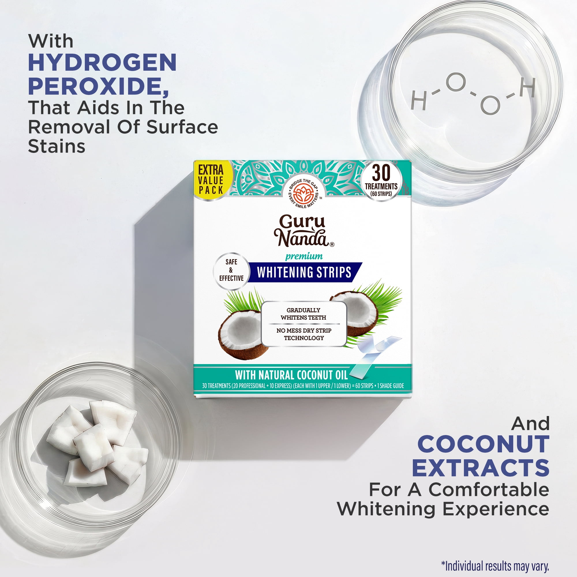 GuruNanda Teeth Whitening Strips Infused with Coconut Oil, 7