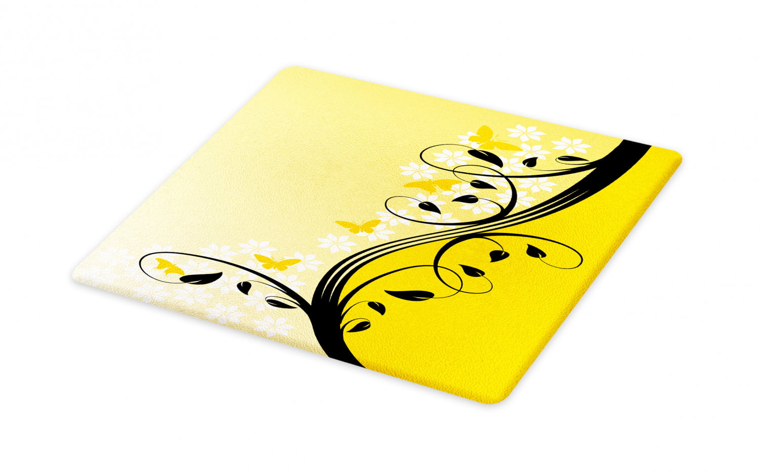 Yellow Butterfly on Flowers Glass Cutting Board
