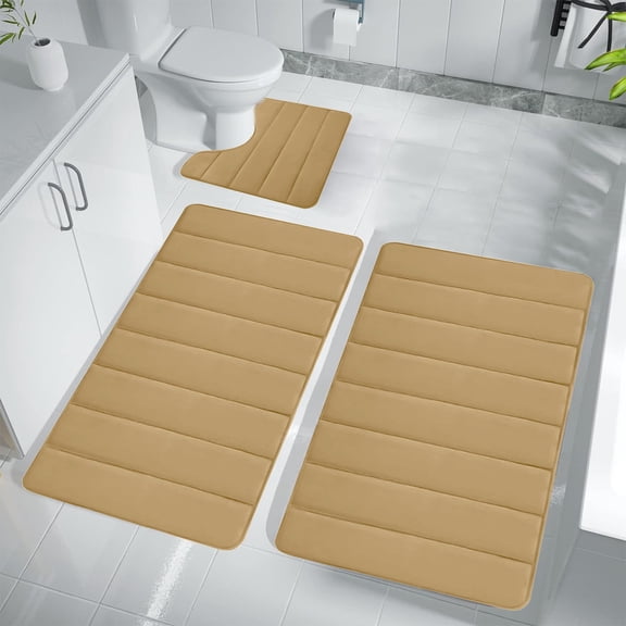 KCEHTA Bathroom Rug Sets 3 Piece, Memory Foam Bath Mat Set, Non Slip Bathroom Mat Set, Water Absorbent Bath Rug for Toilet and Floor