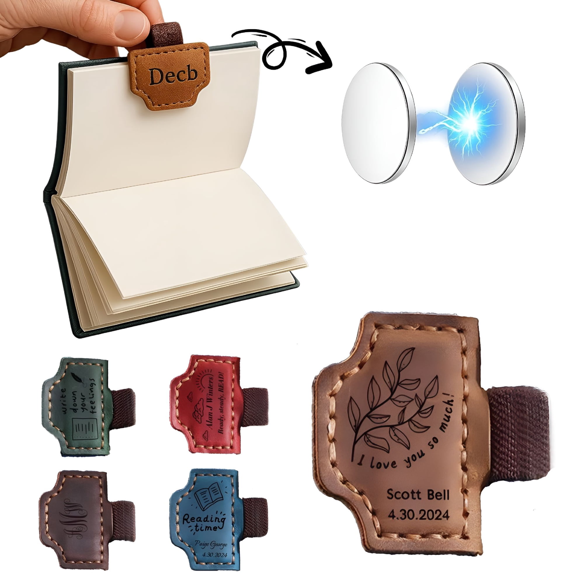 CCOCC 2026 New Personalized Leather Bookmark with Pen Holder - Custom Engraved Name Initials,Magnetic Page Marker for Books,Elegant Gift for Book Lovers,Teachers,Students (5 Colors)