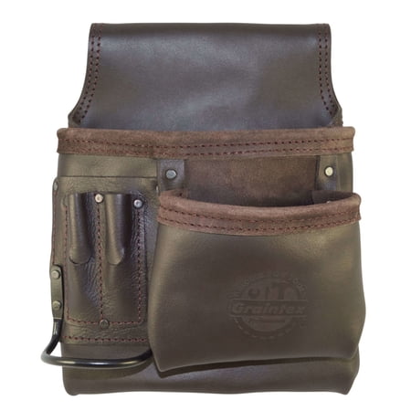 UPC: 0819972022015 | Graintex 5 Pocket Right Handed Oil Tanned Leather Nail & Tool Pouch Dark Brown Color for Constructor/Electrician/Plumber