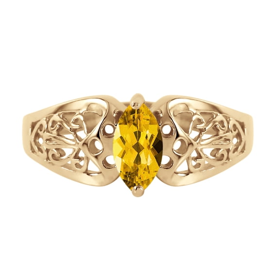 Galaxy Gold 14K Yellow Gold Natural Marquis-Shaped Citrine Filigree Solitaire Ring - November Birthstone - Warmth & Prosperity - Sizes 5.5 to 11 - Fine Jewelry for Women