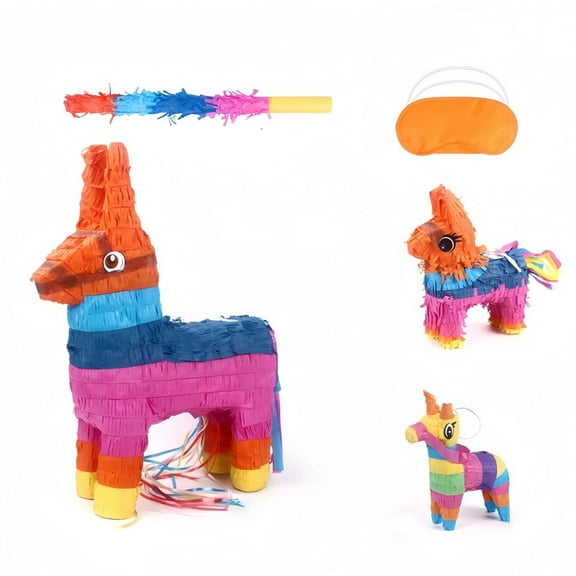 22" Jumbo Donkey Pinata and 2 Mini Pinata with Hitting Stick & Blindfold for Cinco de Mayo Party, Large Fiesta Game (3 Size)