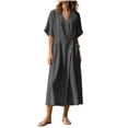 thumbnail image 6 of Horkkom Linen Dress Women Solid Color Crew Neck Short Sleeve Maxi Dresses Casual Flowy T Shirt Dress, S-2XL, 6 of 9